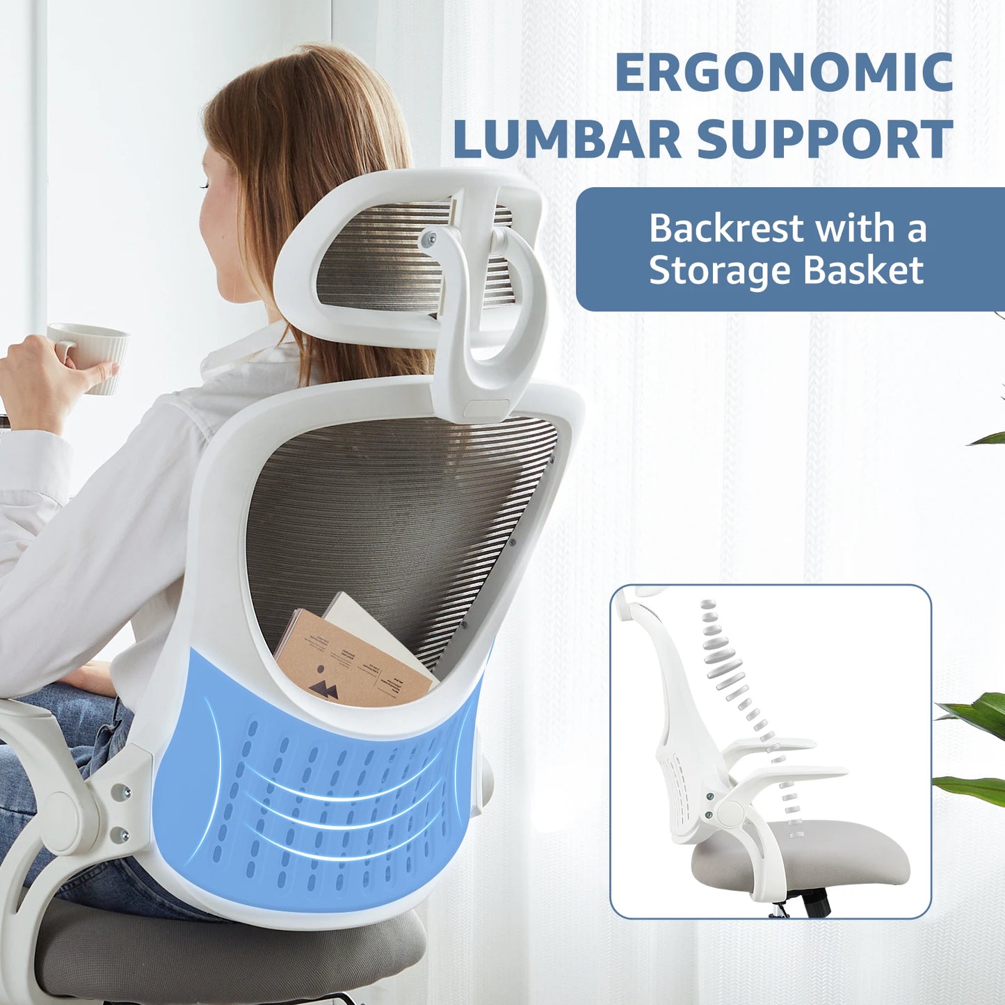 Ergonomic Office Computer Desk Chair Flip-up Arms Adjustable Headrests