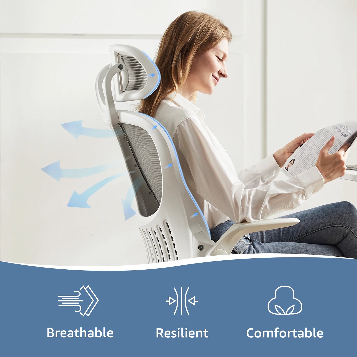 Ergonomic Office Computer Desk Chair Flip-up Arms Adjustable Headrests