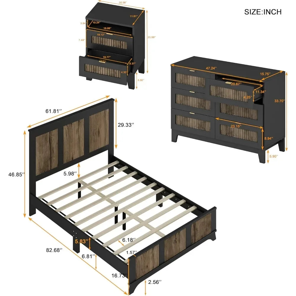 4 Piece Platform Bedroom Furniture Set