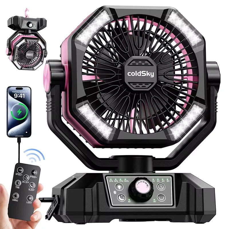 Camping Fan with 4 LED Lantern 8 Speeds Outdoor