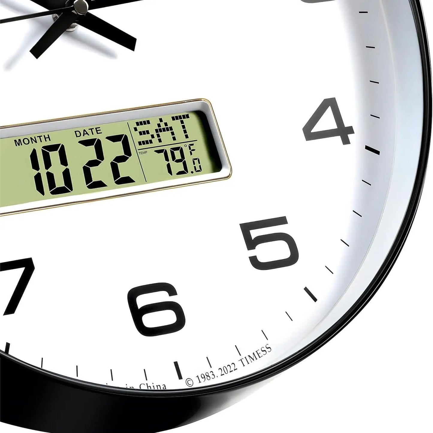 TIMESS Wall Clock with Calendar and Fahrenheit Temperature Display, battery Operated Minimalist Style