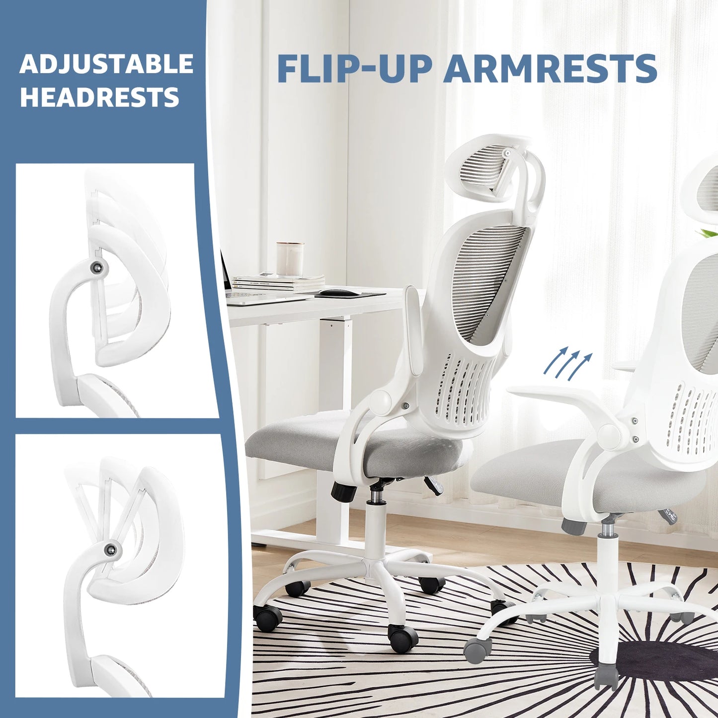Ergonomic Office Computer Desk Chair Flip-up Arms Adjustable Headrests