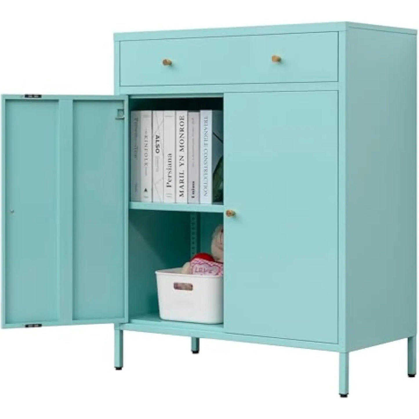 Metal Storage Cabinet with Drawer and Doors, and legs