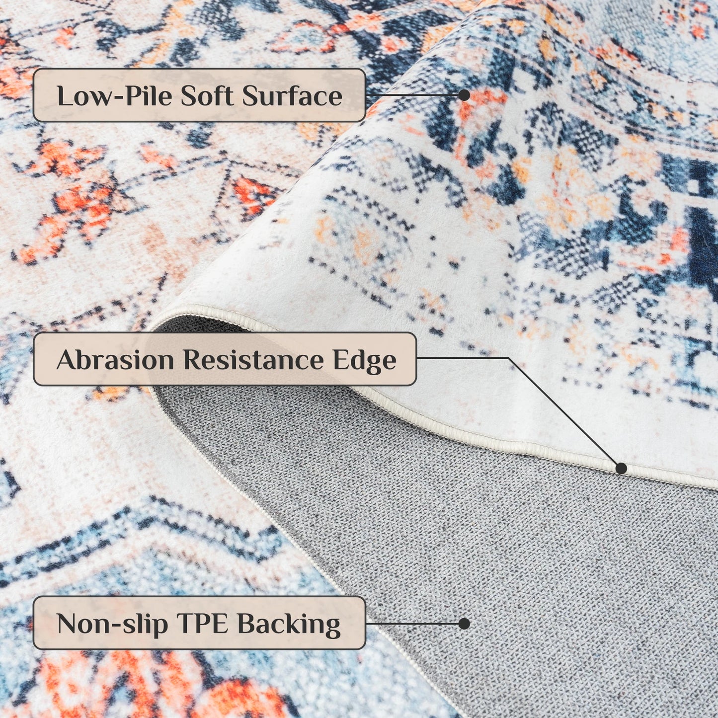 washable traditional woven nonslip area rugs stain resistant