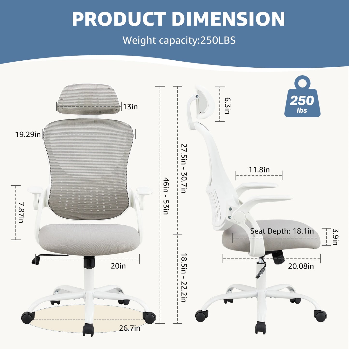 Ergonomic Office Computer Desk Chair Flip-up Arms Adjustable Headrests