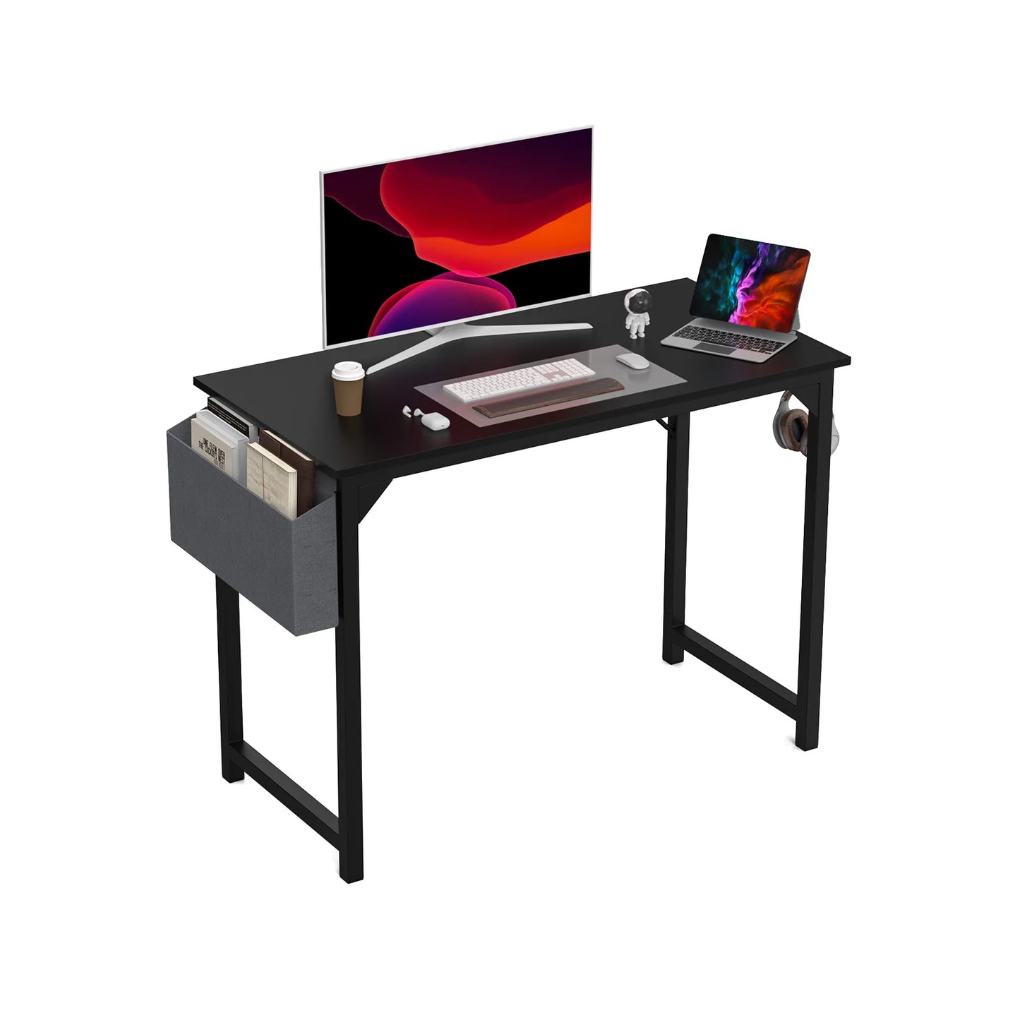 JHK Computer Writing Study Desk with Side Bag Headphone Hook Easy Assembly