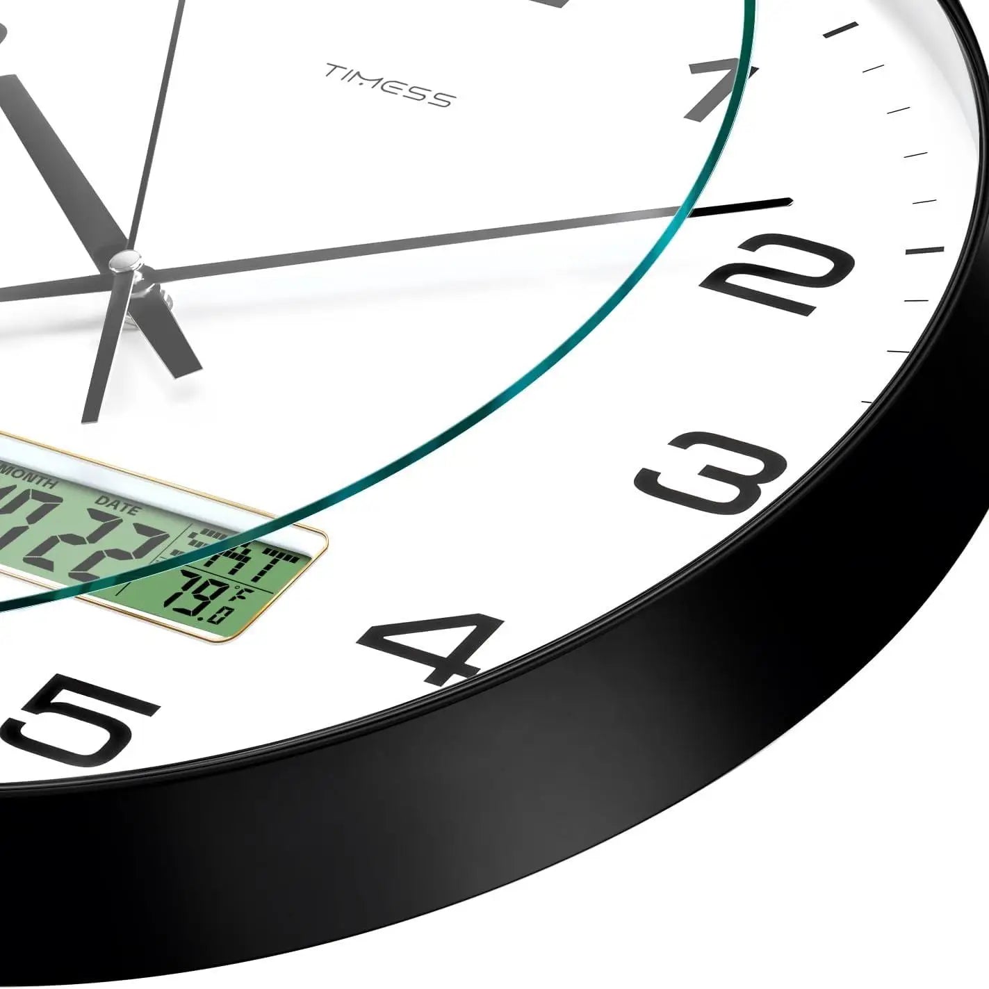 TIMESS Wall Clock with Calendar and Fahrenheit Temperature Display, battery Operated Minimalist Style