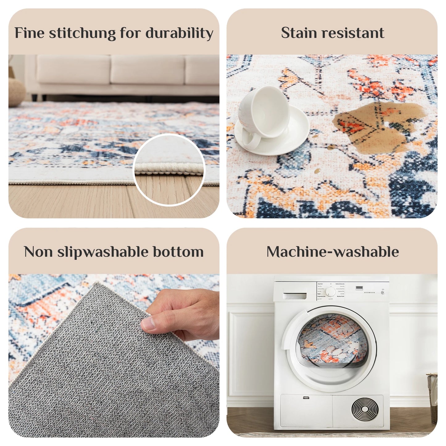 washable traditional woven nonslip area rugs stain resistant