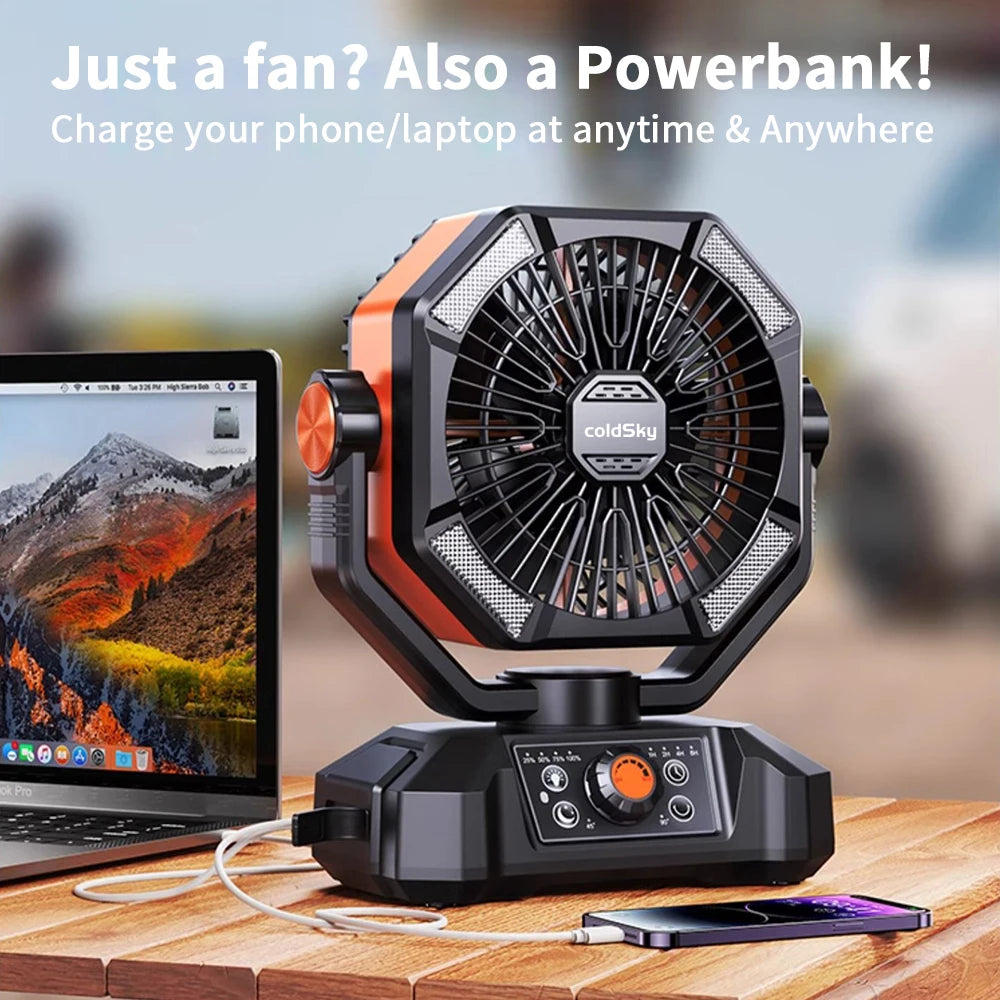 Camping Fan with 4 LED Lantern 8 Speeds Outdoor