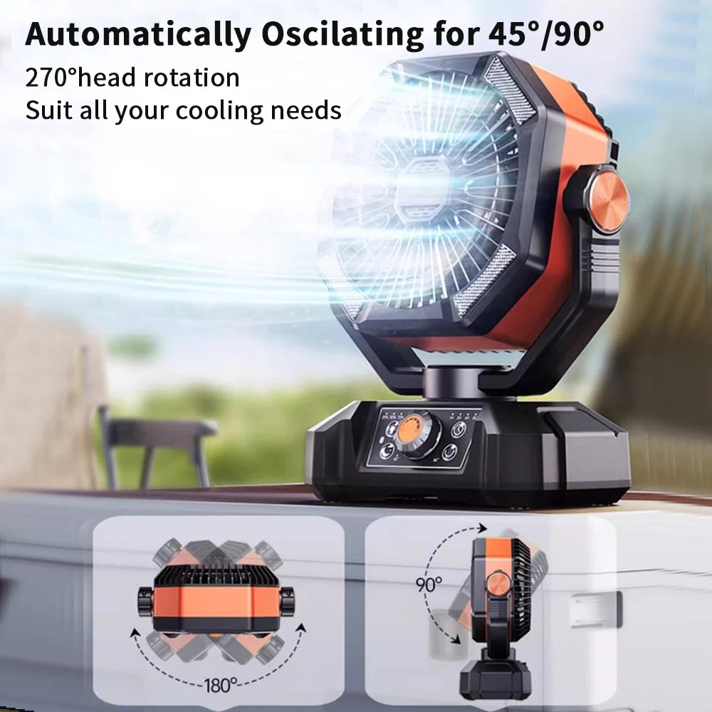Camping Fan with 4 LED Lantern 8 Speeds Outdoor