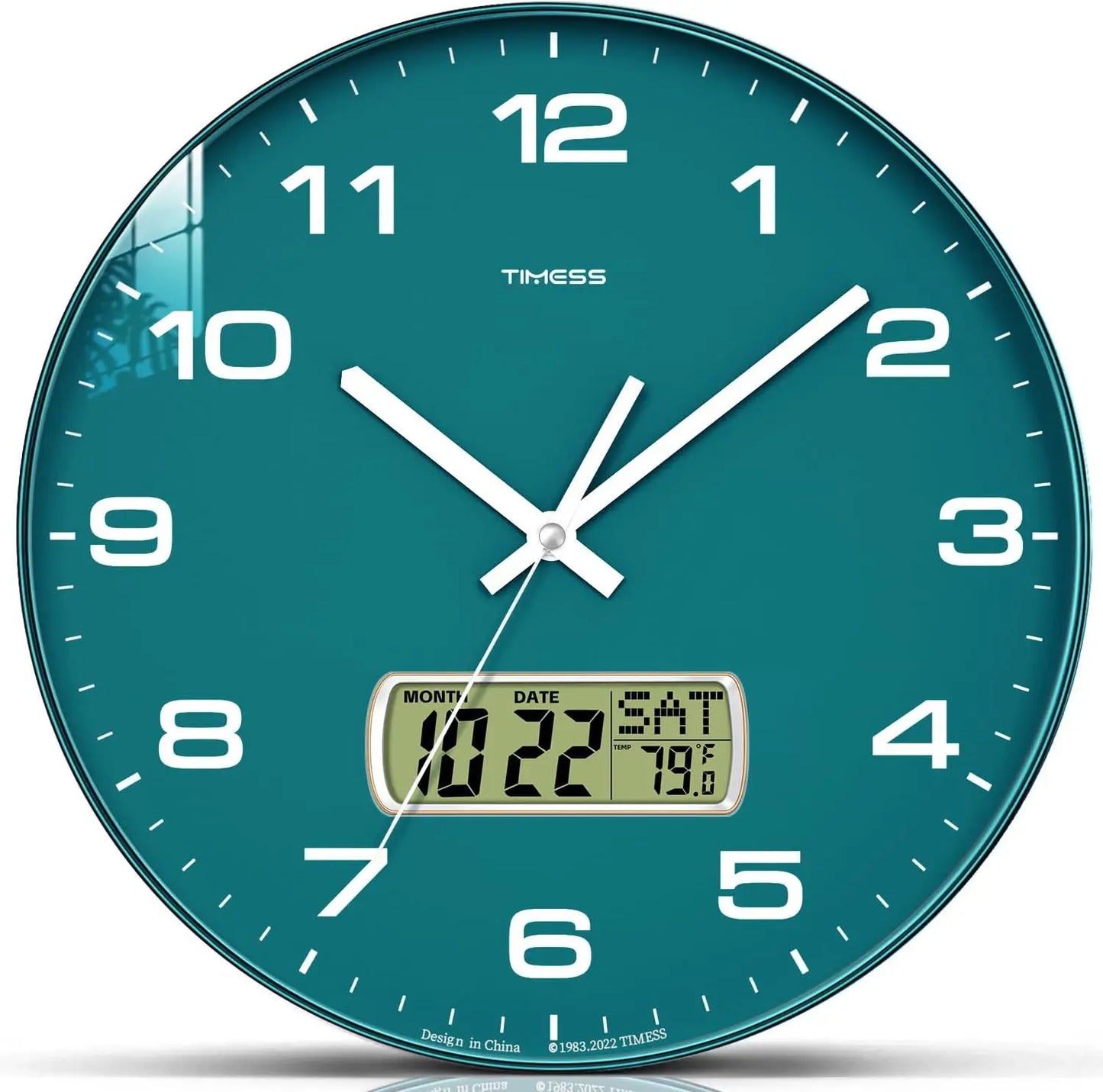 TIMESS Wall Clock with Calendar and Fahrenheit Temperature Display, battery Operated Minimalist Style