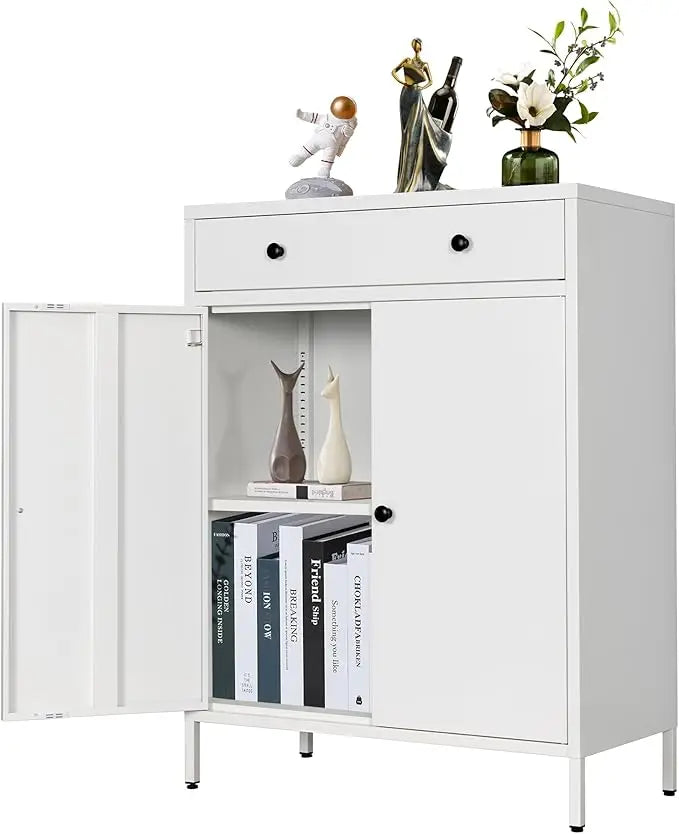 Metal Storage Cabinet with Drawer and Doors, and legs