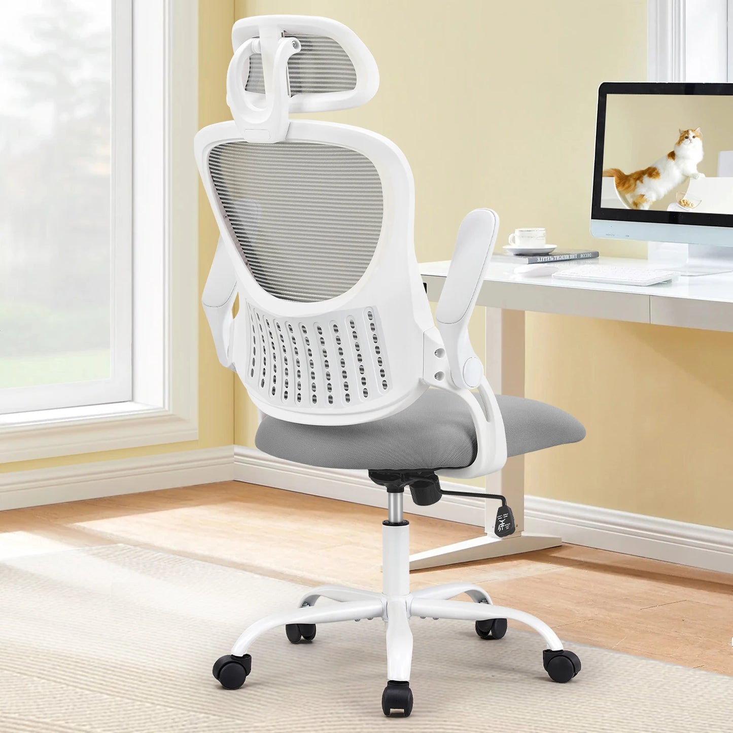 Ergonomic Office Computer Desk Chair Flip-up Arms Adjustable Headrests