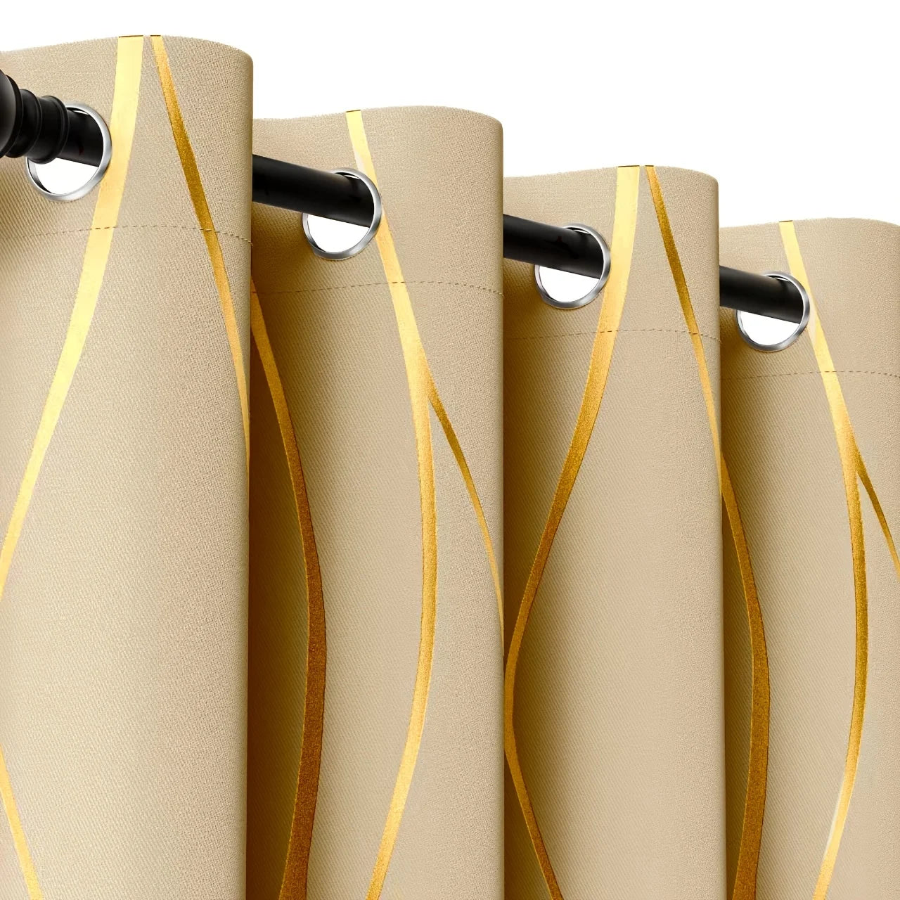 2Pcs Golden Wave Blackout Curtains Thermal Insulated