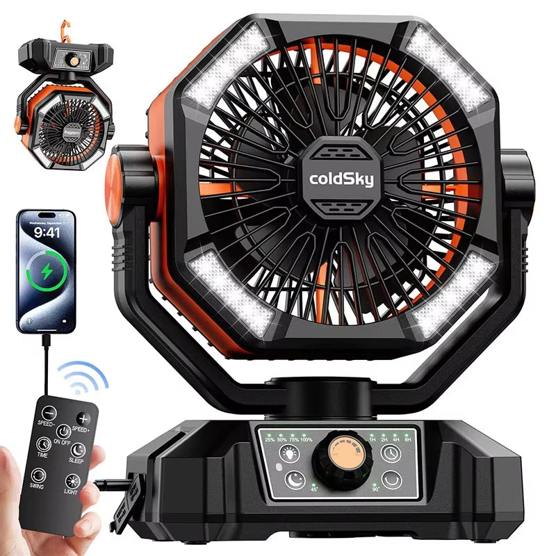 Camping Fan with 4 LED Lantern 8 Speeds Outdoor