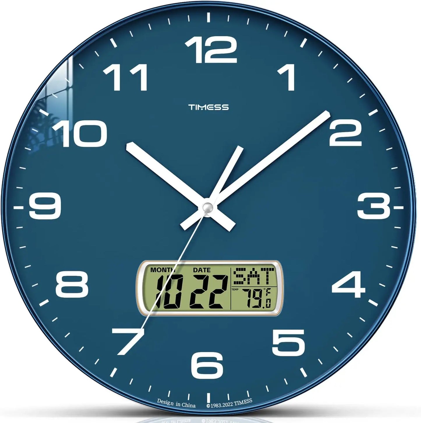 TIMESS Wall Clock with Calendar and Fahrenheit Temperature Display, battery Operated Minimalist Style