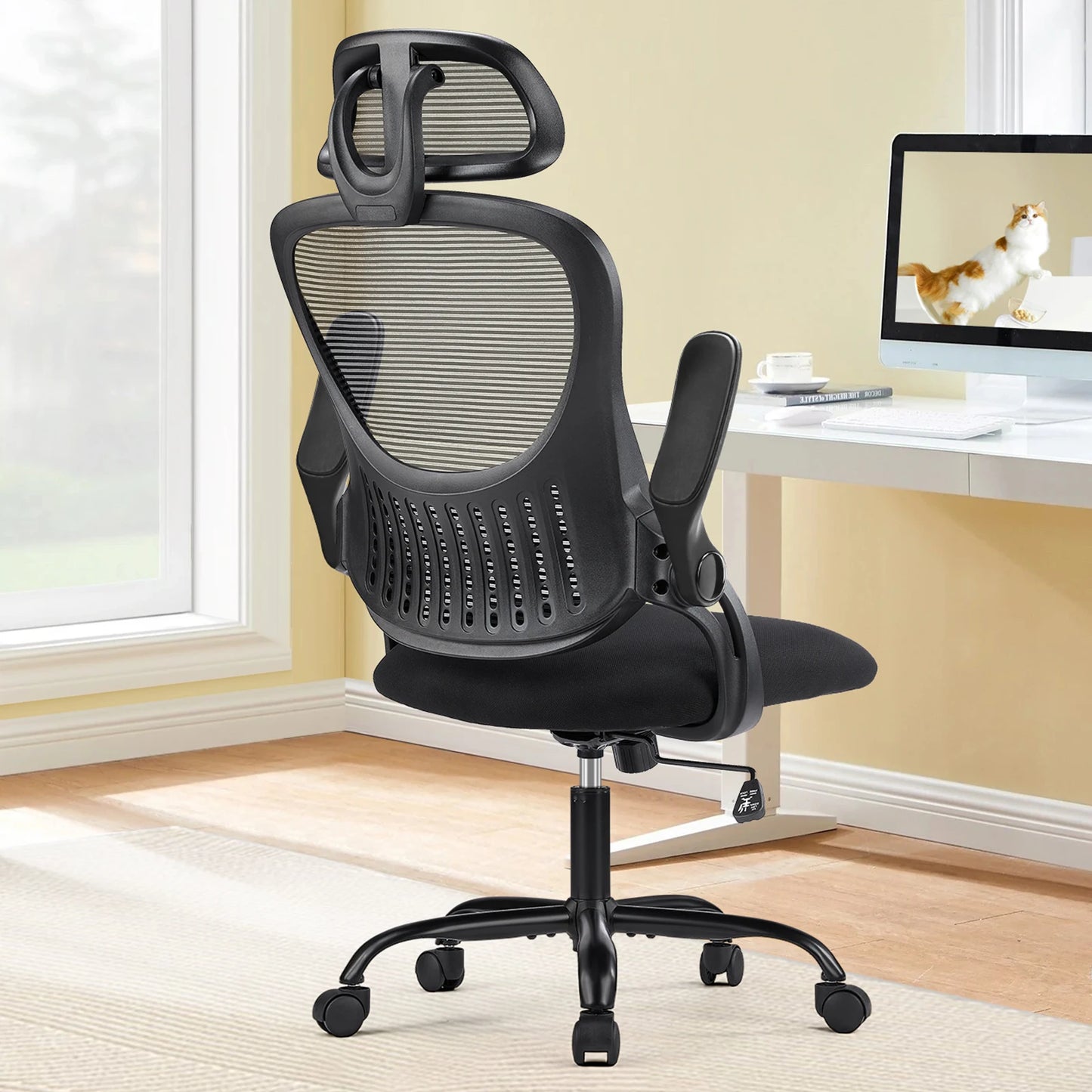 Ergonomic Office Computer Desk Chair Flip-up Arms Adjustable Headrests