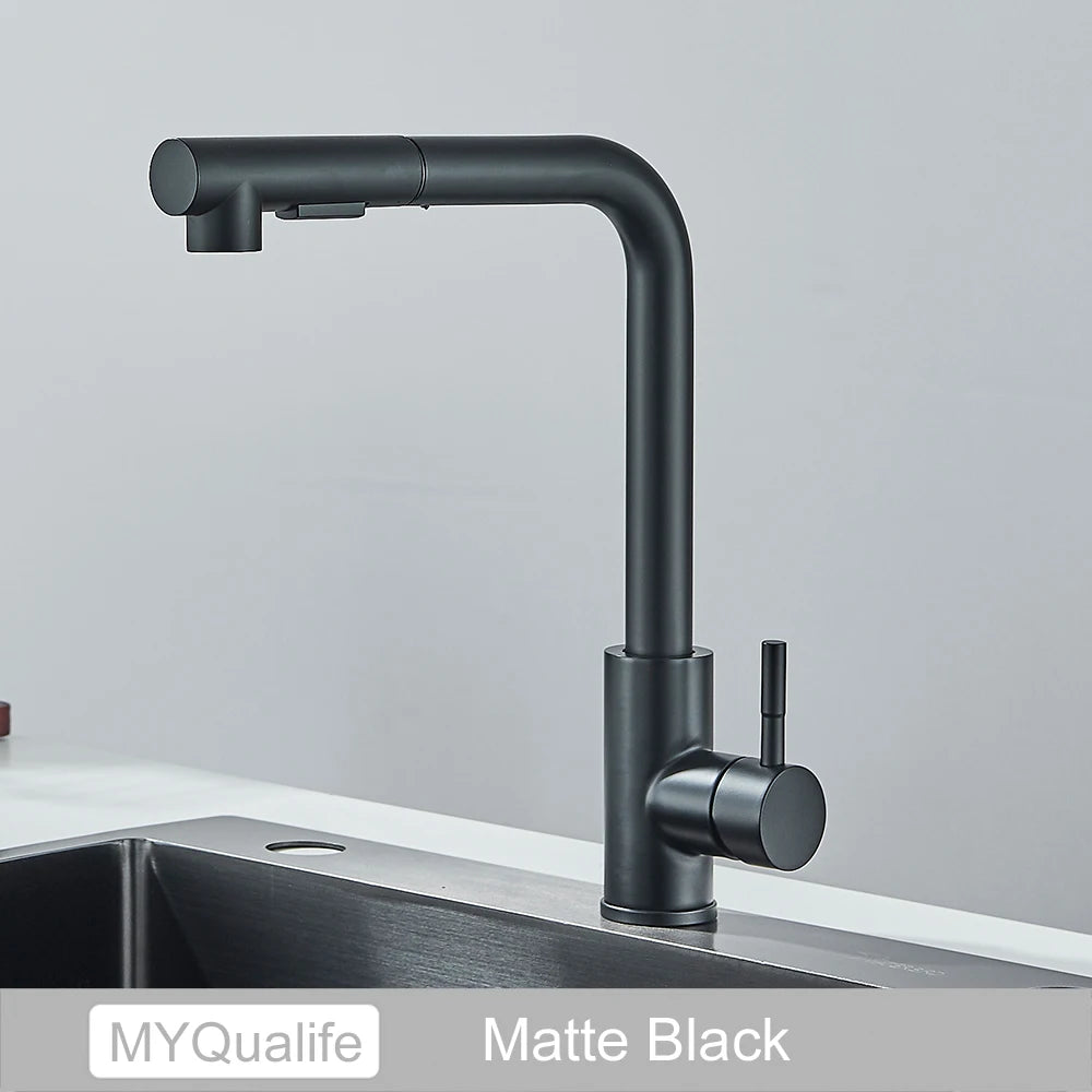 Matte Black Pull Out Kitchen Sink Faucet Two Model