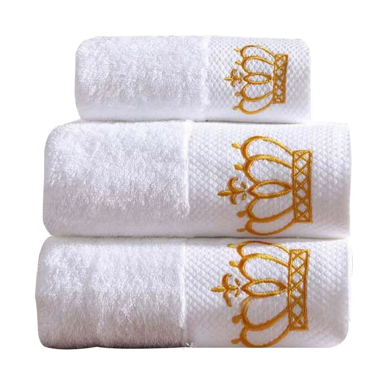 Embroidered Crown White bath towel And Washcloths