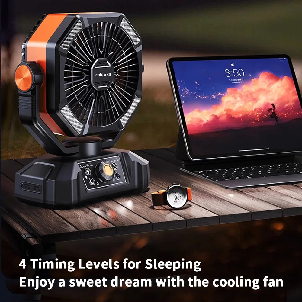 Camping Fan with 4 LED Lantern 8 Speeds Outdoor