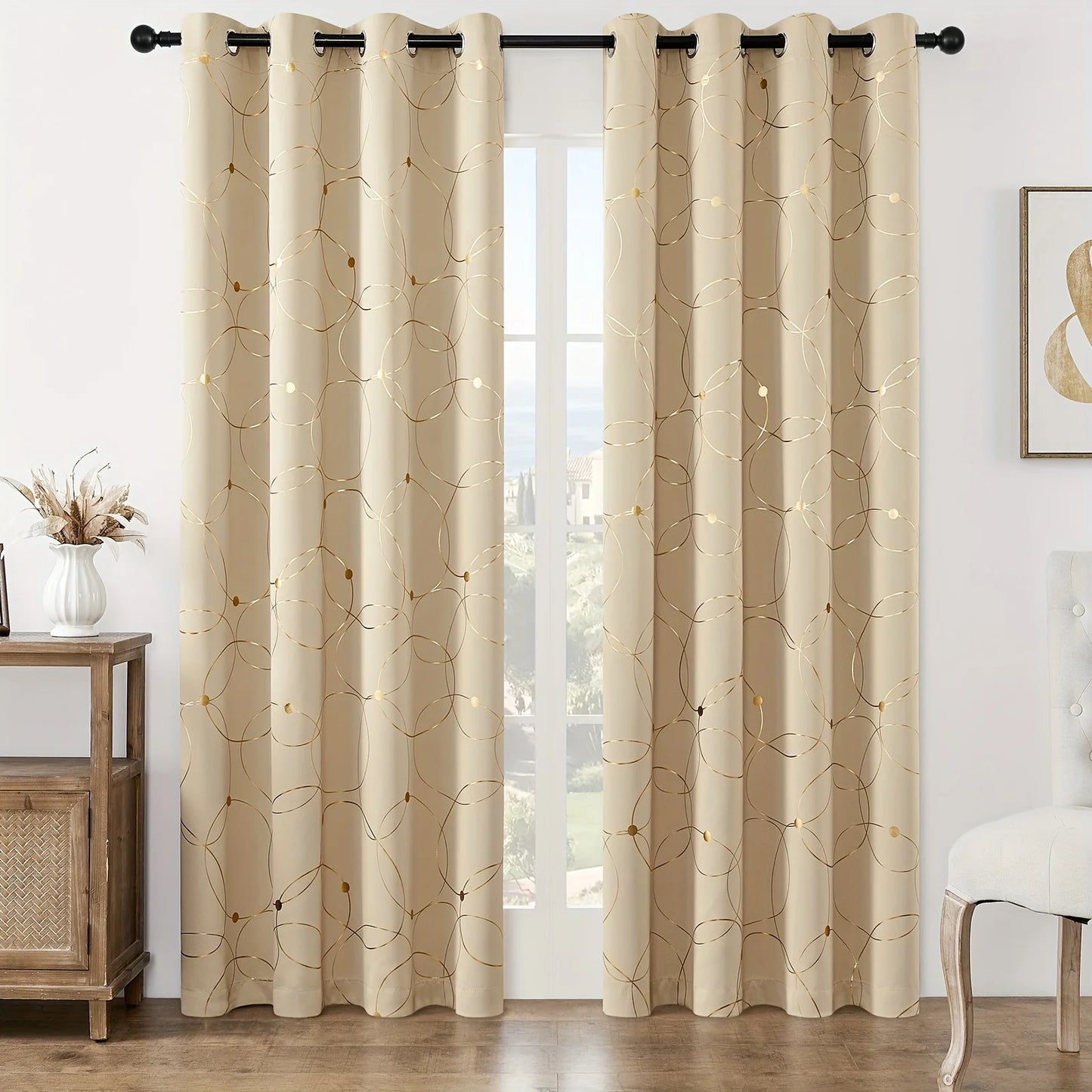 2Pcs Golden Wave Blackout Curtains Thermal Insulated