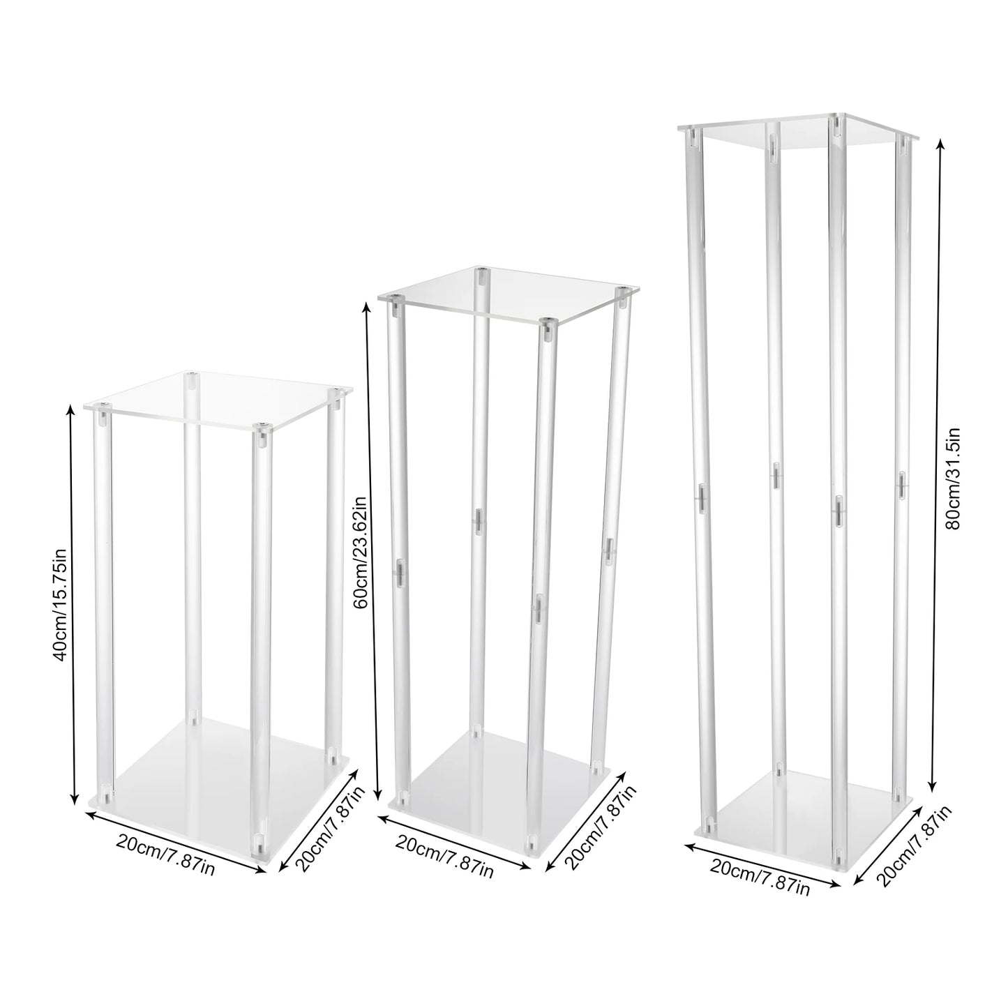 3 Pieces Acrylic Home decoration Vase Centerpiece Transparent Columns Flower.