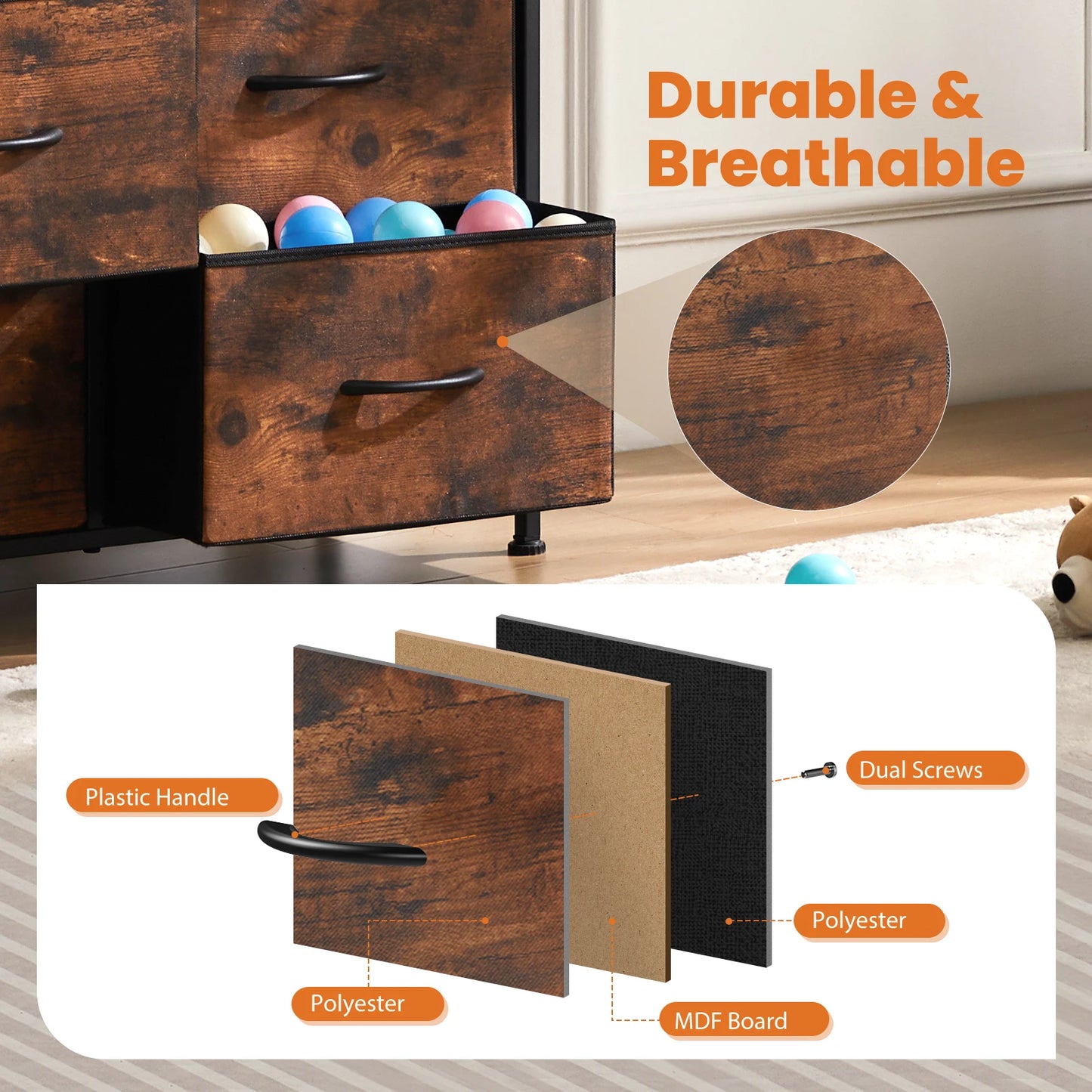 JHK 9 Fabric Storage Dresser Chest Organizer Clothes Cabinet