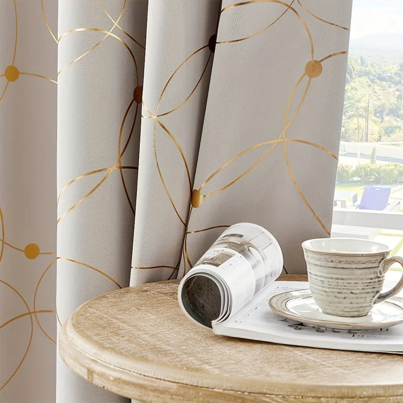 2Pcs Golden Wave Blackout Curtains Thermal Insulated