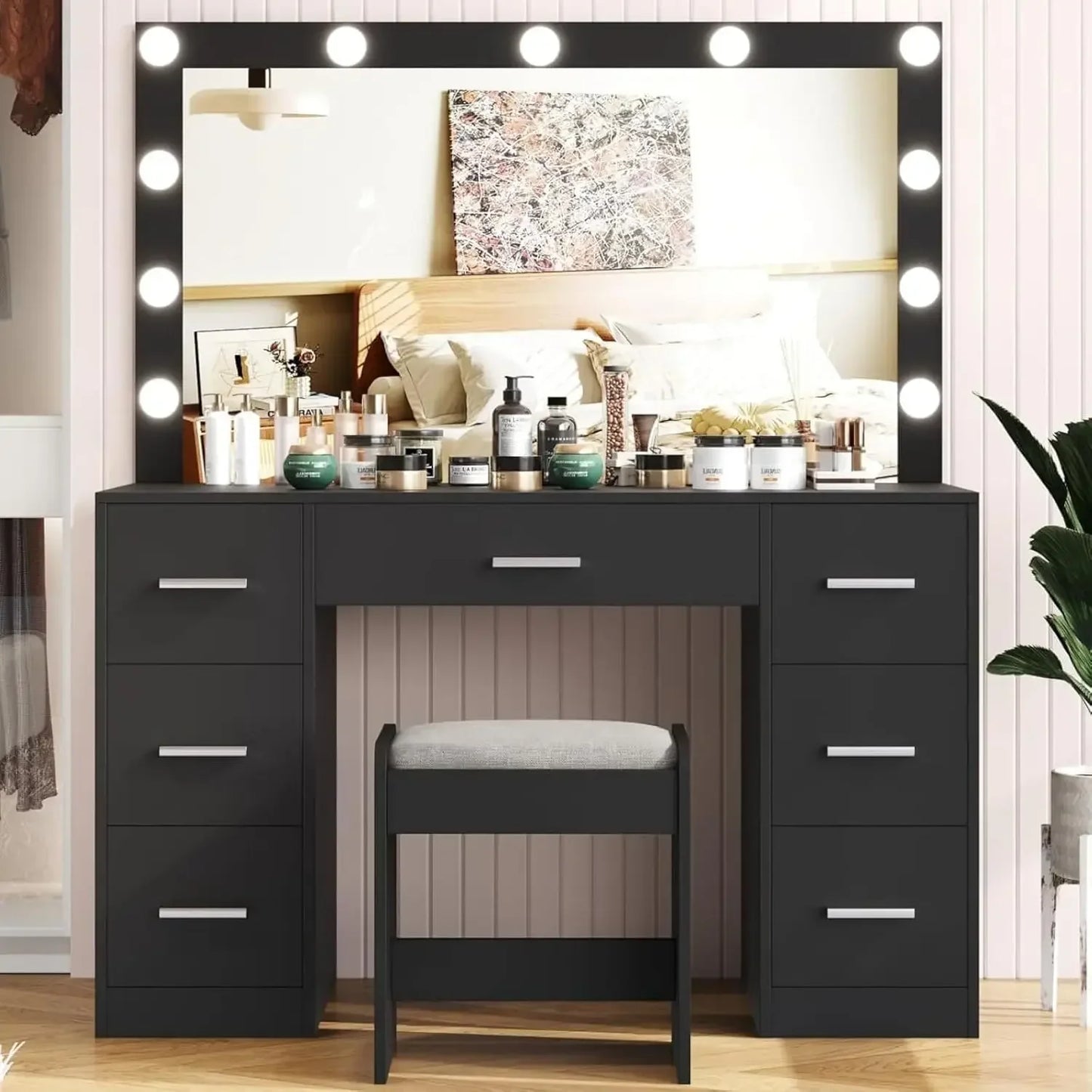 Vanity Table Set with Lighted Mirror,
