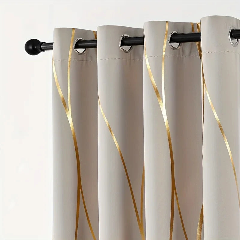 2Pcs Golden Wave Blackout Curtains Thermal Insulated