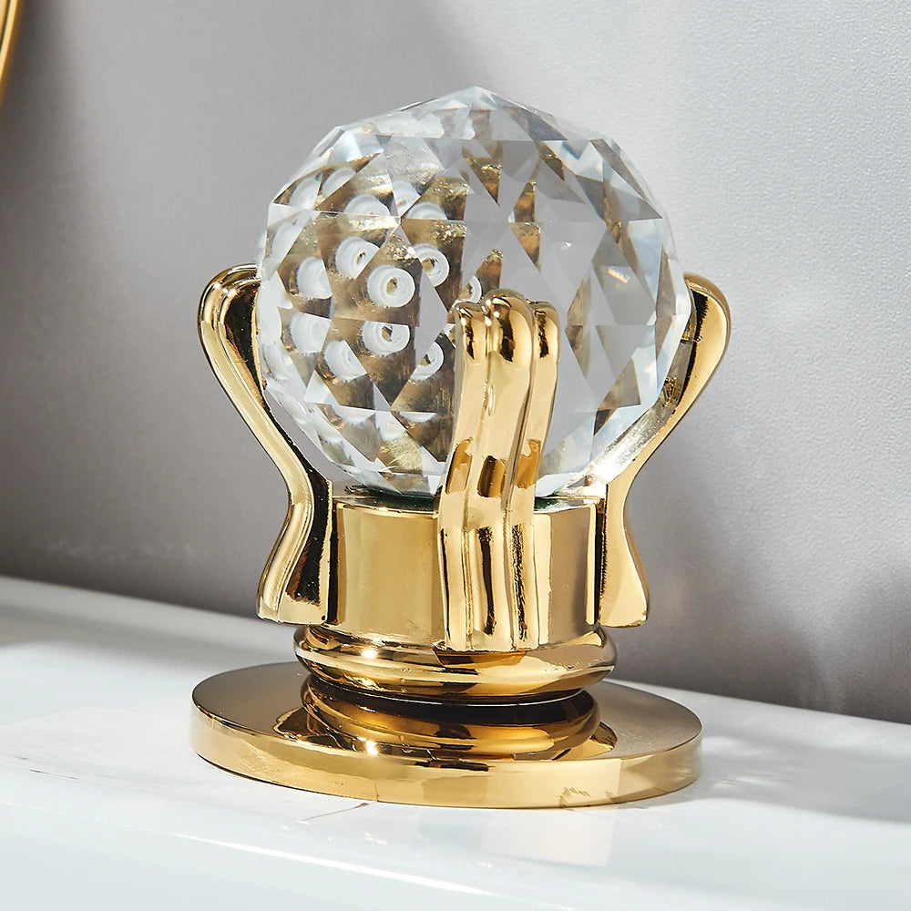 Gold Crane Crystal Handle Widespread Waterfall Bathroom Faucet