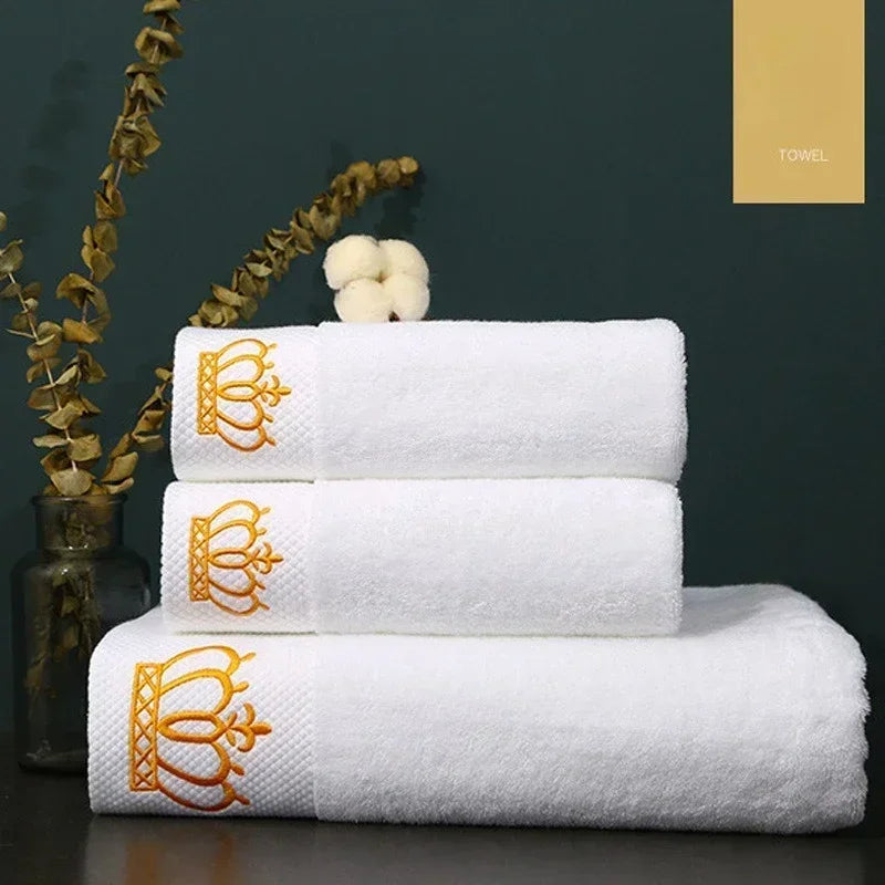 Embroidered Crown White bath towel And Washcloths