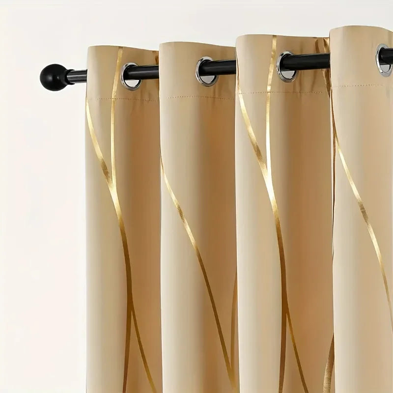 2Pcs Golden Wave Blackout Curtains Thermal Insulated