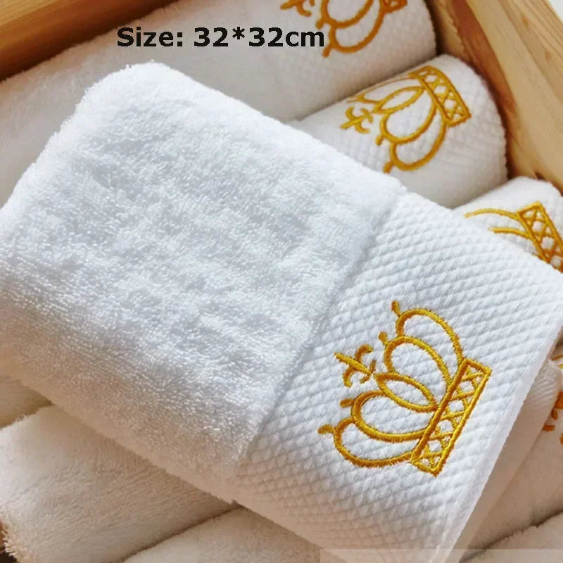 Embroidered Crown White bath towel And Washcloths