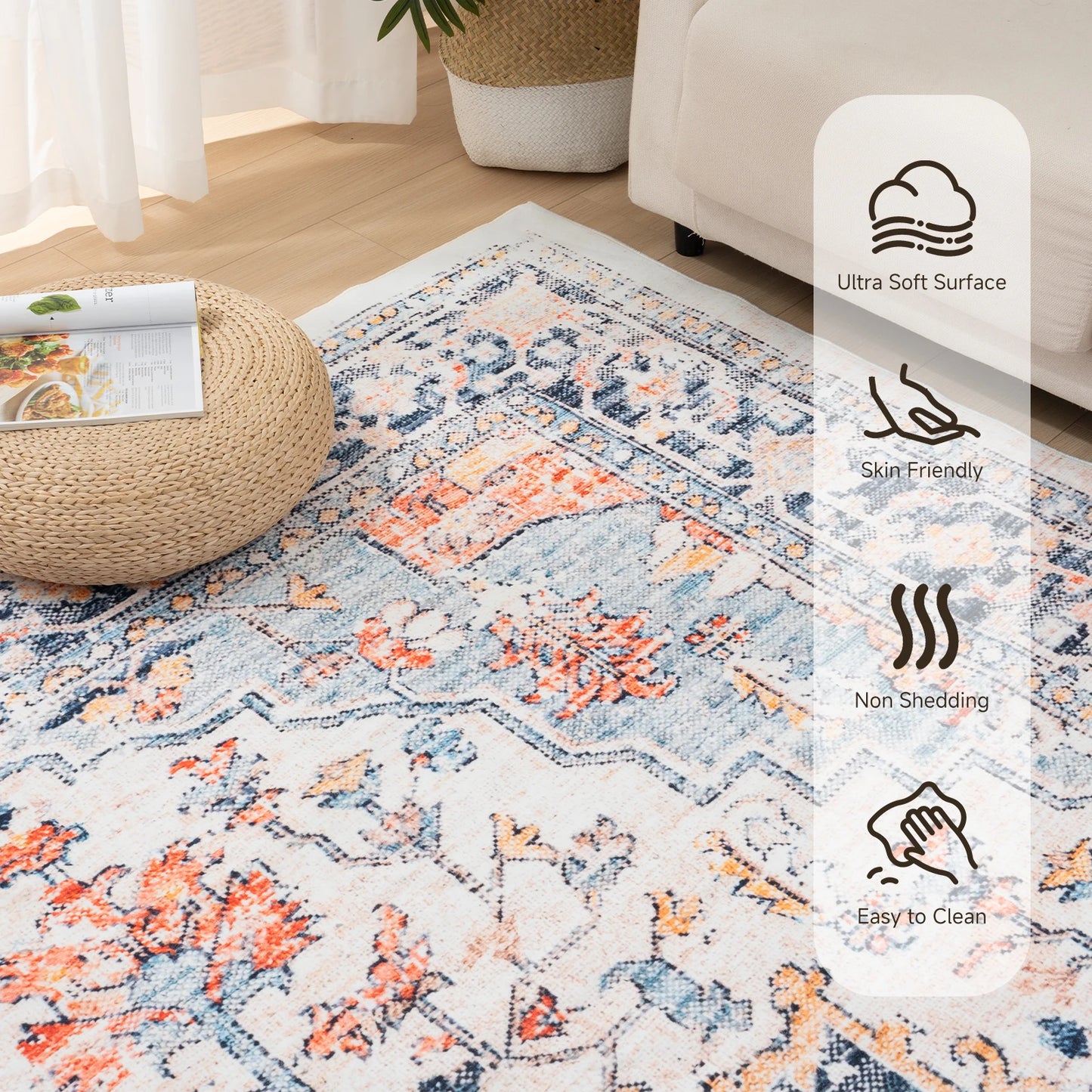 washable traditional woven nonslip area rugs stain resistant