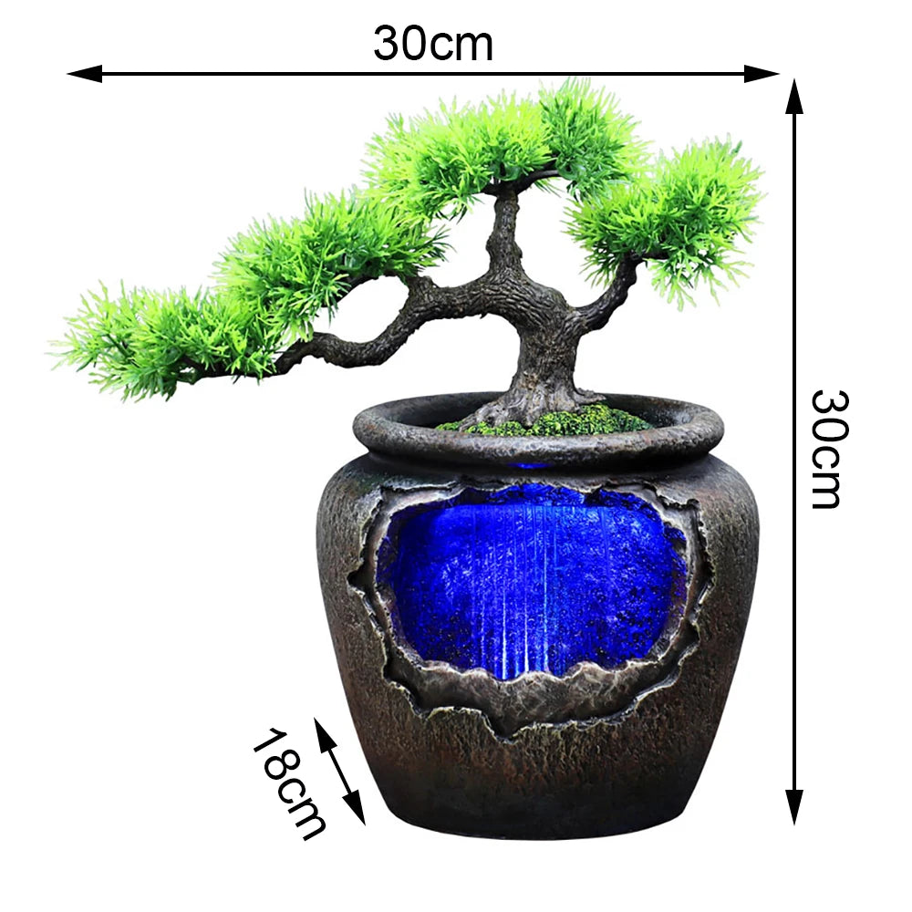 Relaxation Desktop Waterfall Fountain with LED Light Wealth Ornaments