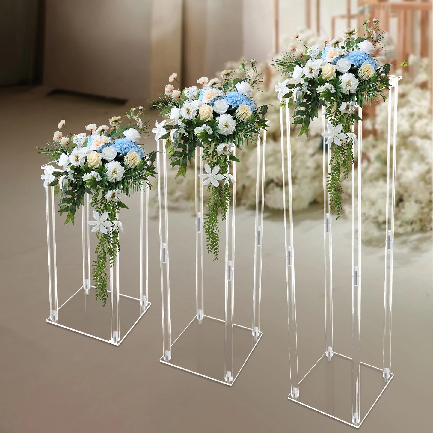 3 Pieces Acrylic Home decoration Vase Centerpiece Transparent Columns Flower.