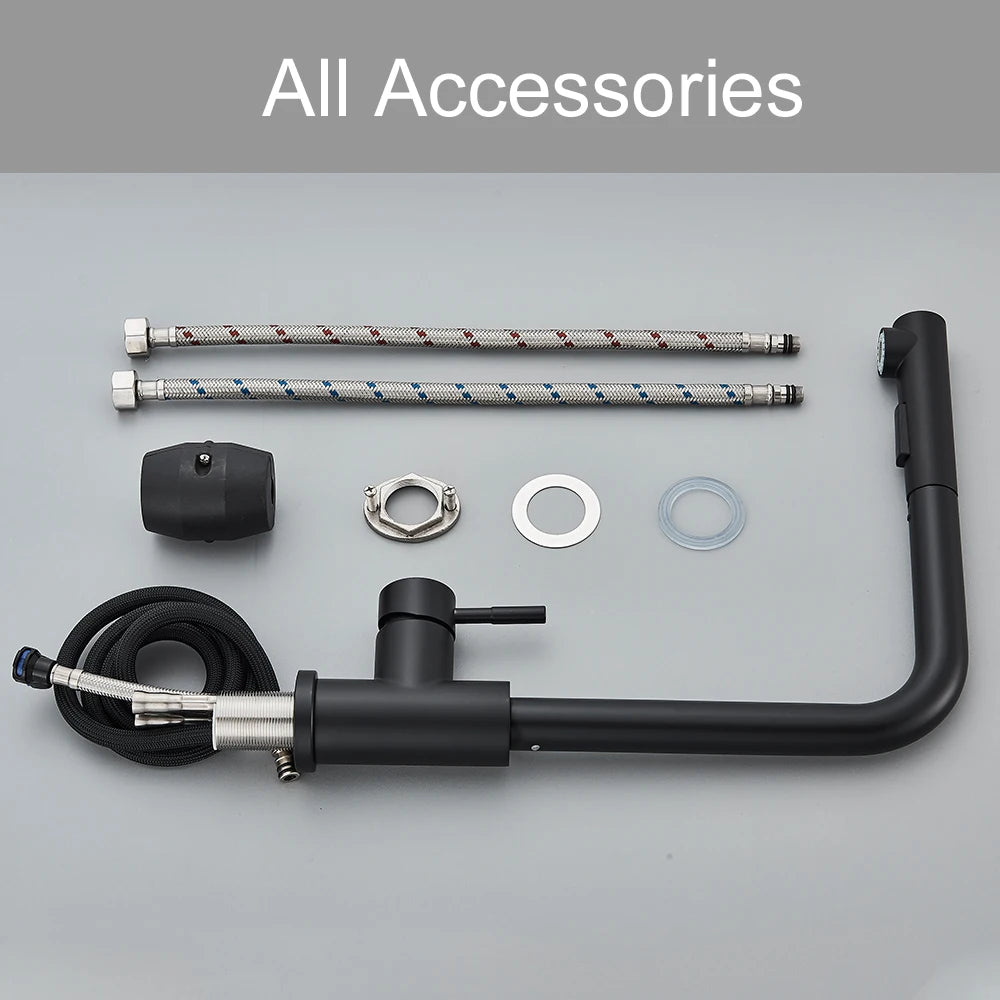 Matte Black Pull Out Kitchen Sink Faucet Two Model