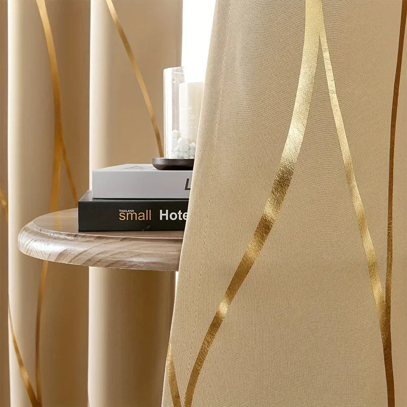 2Pcs Golden Wave Blackout Curtains Thermal Insulated