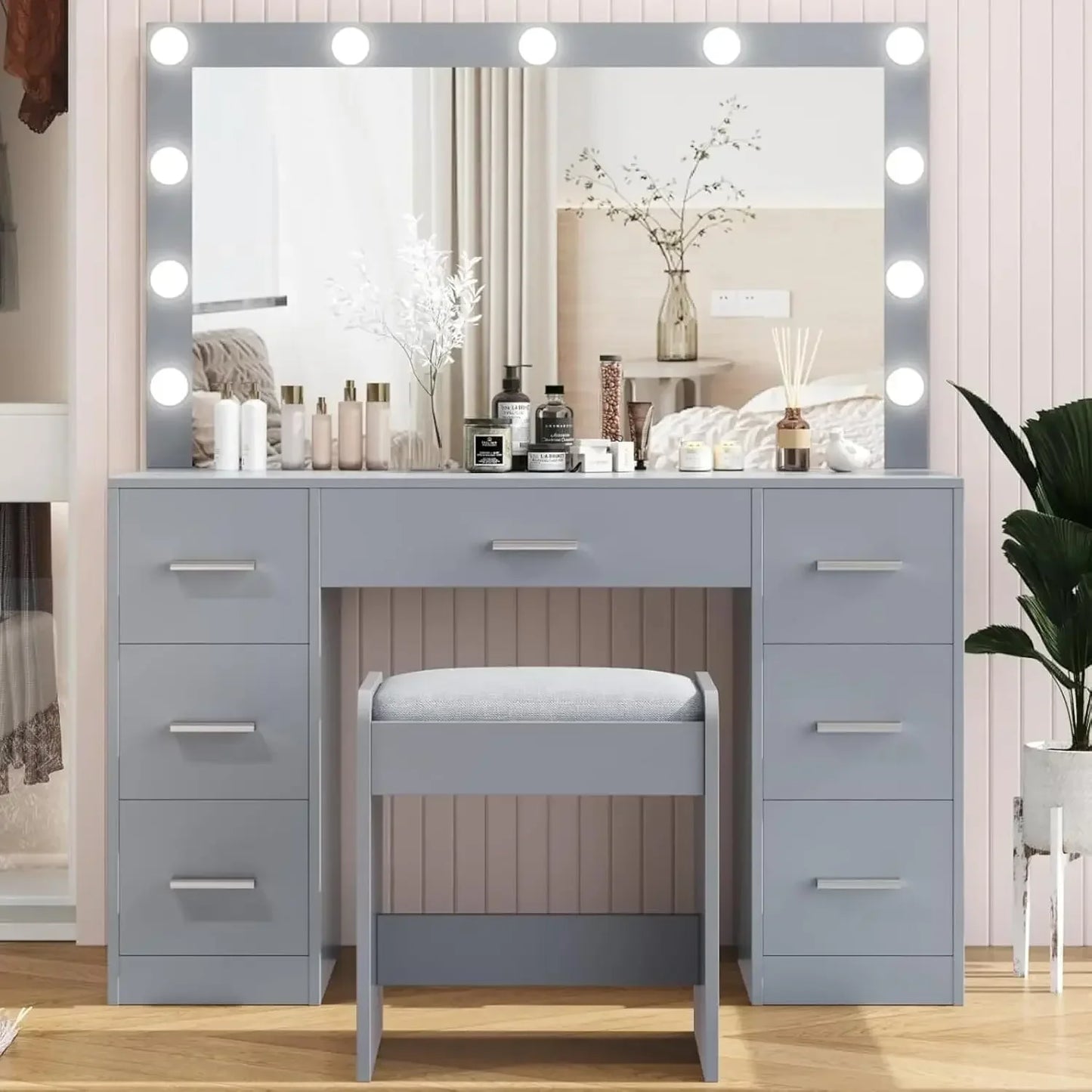 Vanity Table Set with Lighted Mirror,