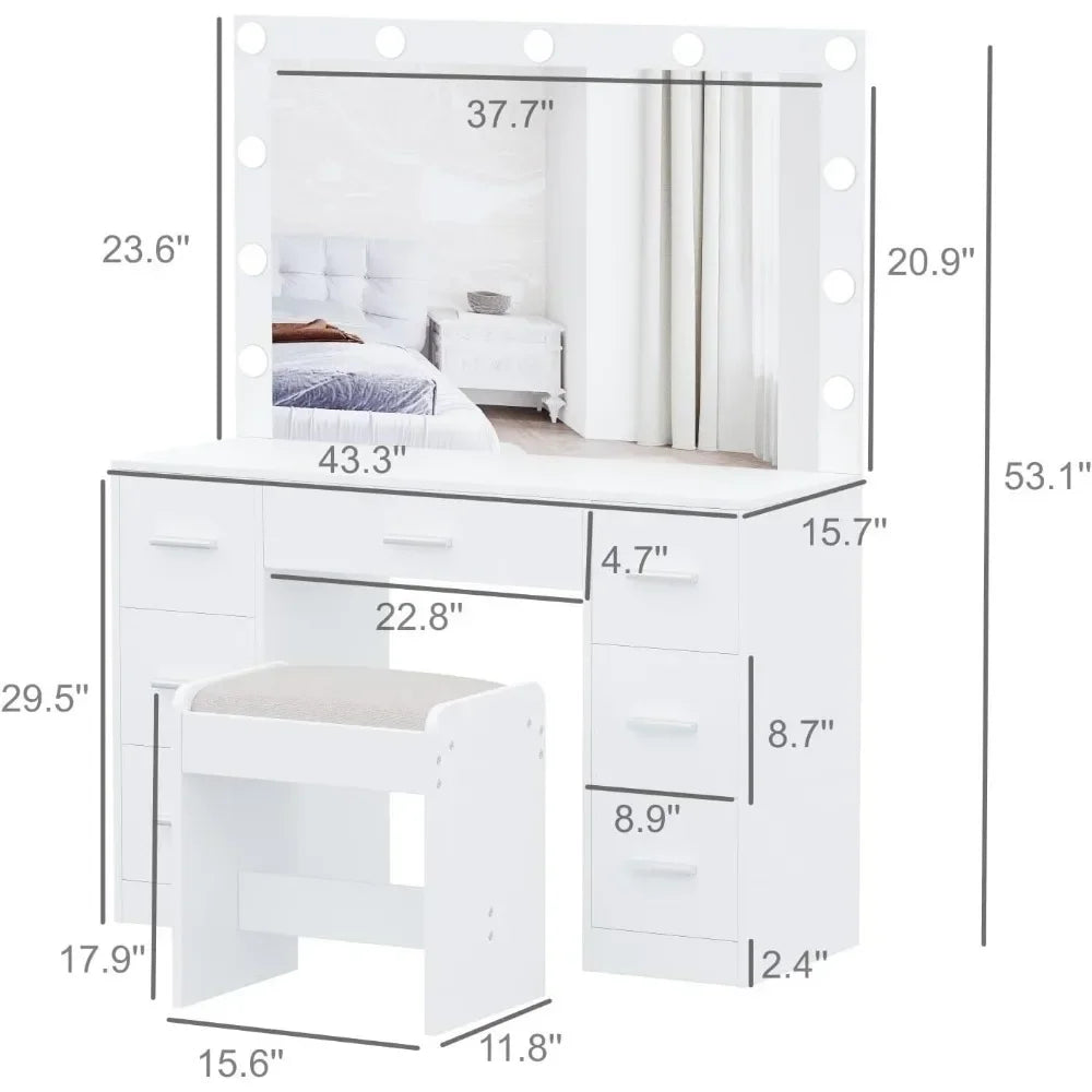 Vanity Table Set with Lighted Mirror,