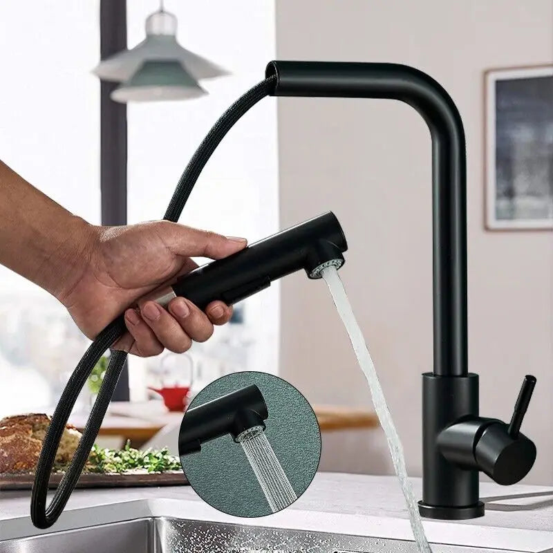 Matte Black Pull Out Kitchen Sink Faucet Two Model