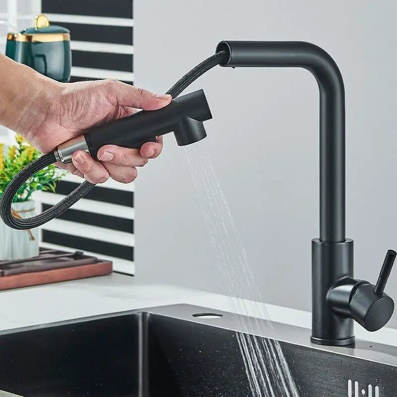 Matte Black Pull Out Kitchen Sink Faucet Two Model