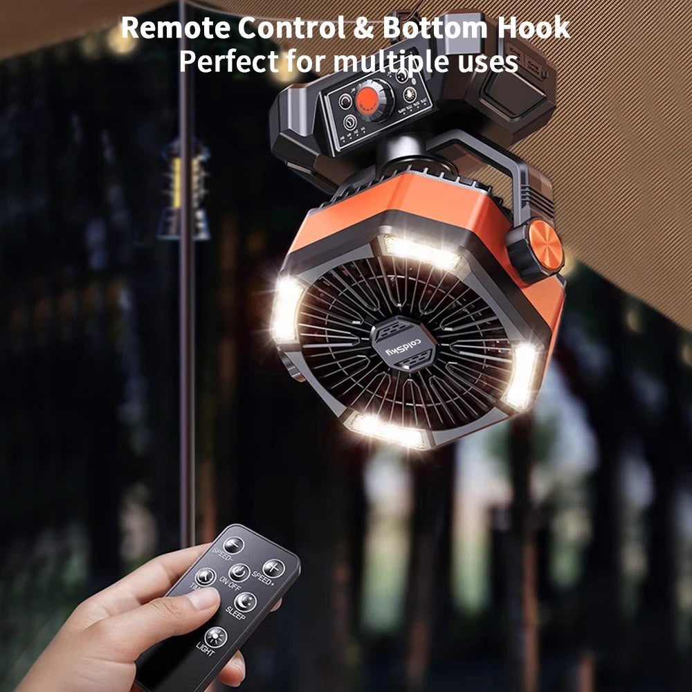 Camping Fan with 4 LED Lantern 8 Speeds Outdoor