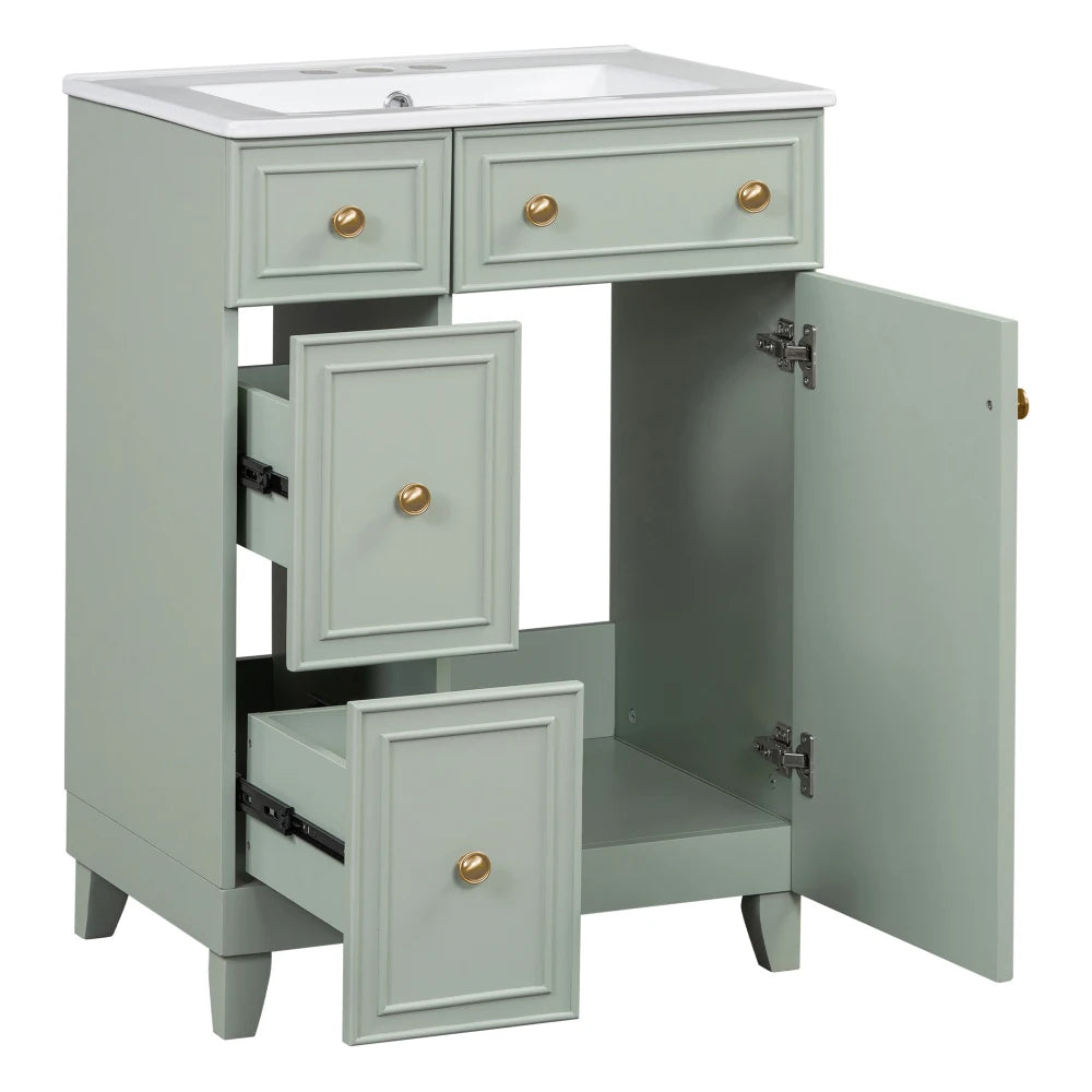 24-Inch Bathroom Vanity Cabinet with Ceramic Sink,