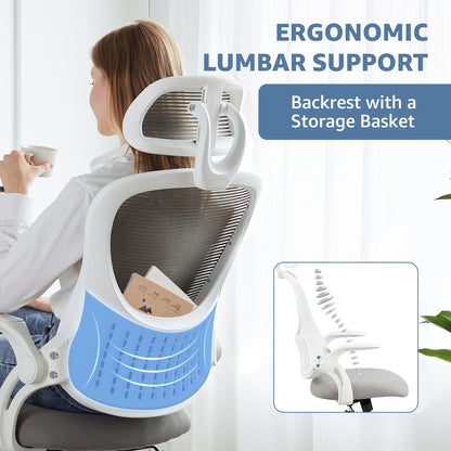 Ergonomic Office Computer Desk Chair Flip-up Arms Adjustable Headrests