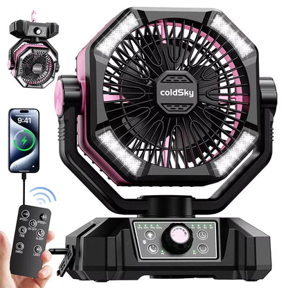 Camping Fan with 4 LED Lantern 8 Speeds Outdoor