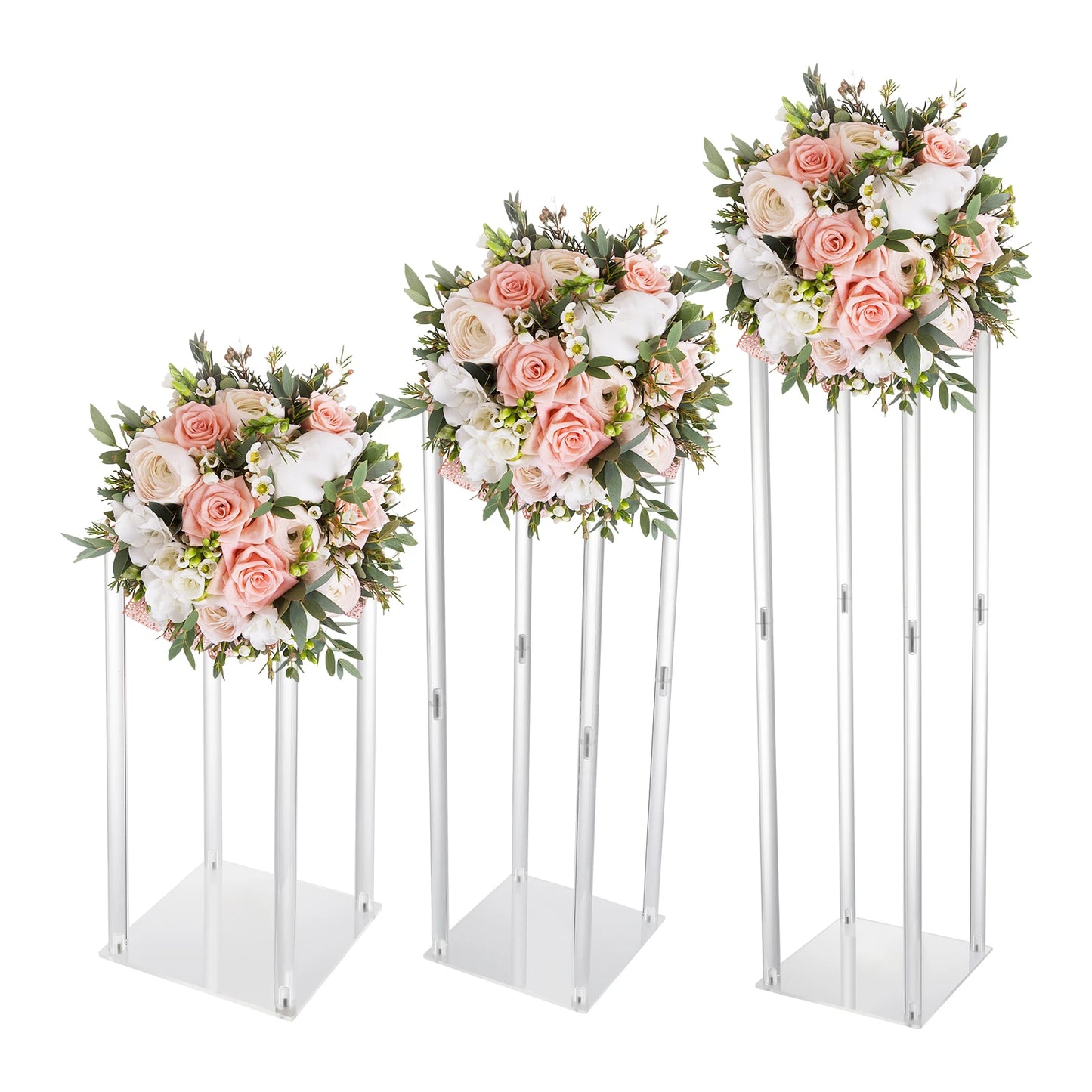 3 Pieces Acrylic Home decoration Vase Centerpiece Transparent Columns Flower.
