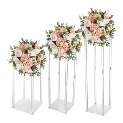 3 Pieces Acrylic Home decoration Vase Centerpiece Transparent Columns Flower.