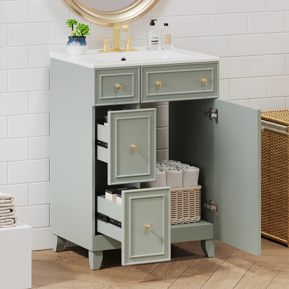 24-Inch Bathroom Vanity Cabinet with Ceramic Sink,